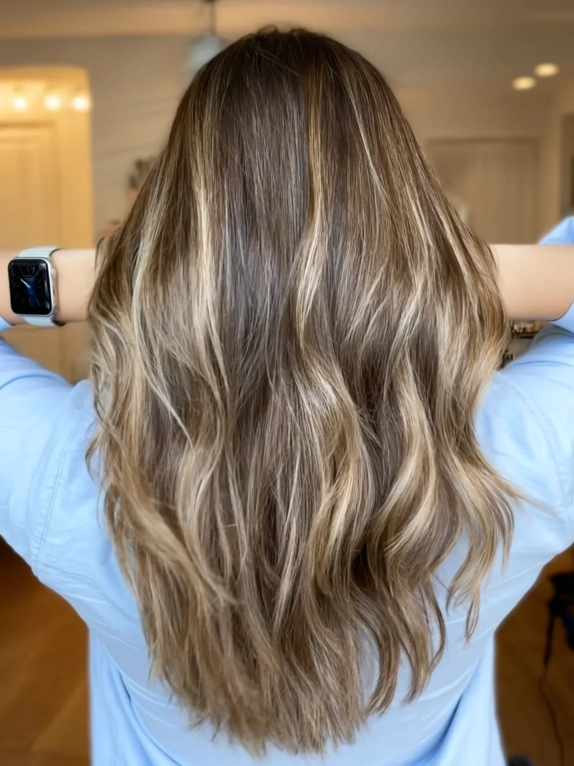 Oblong Face Long Layers with Ash Bronde Balayage
